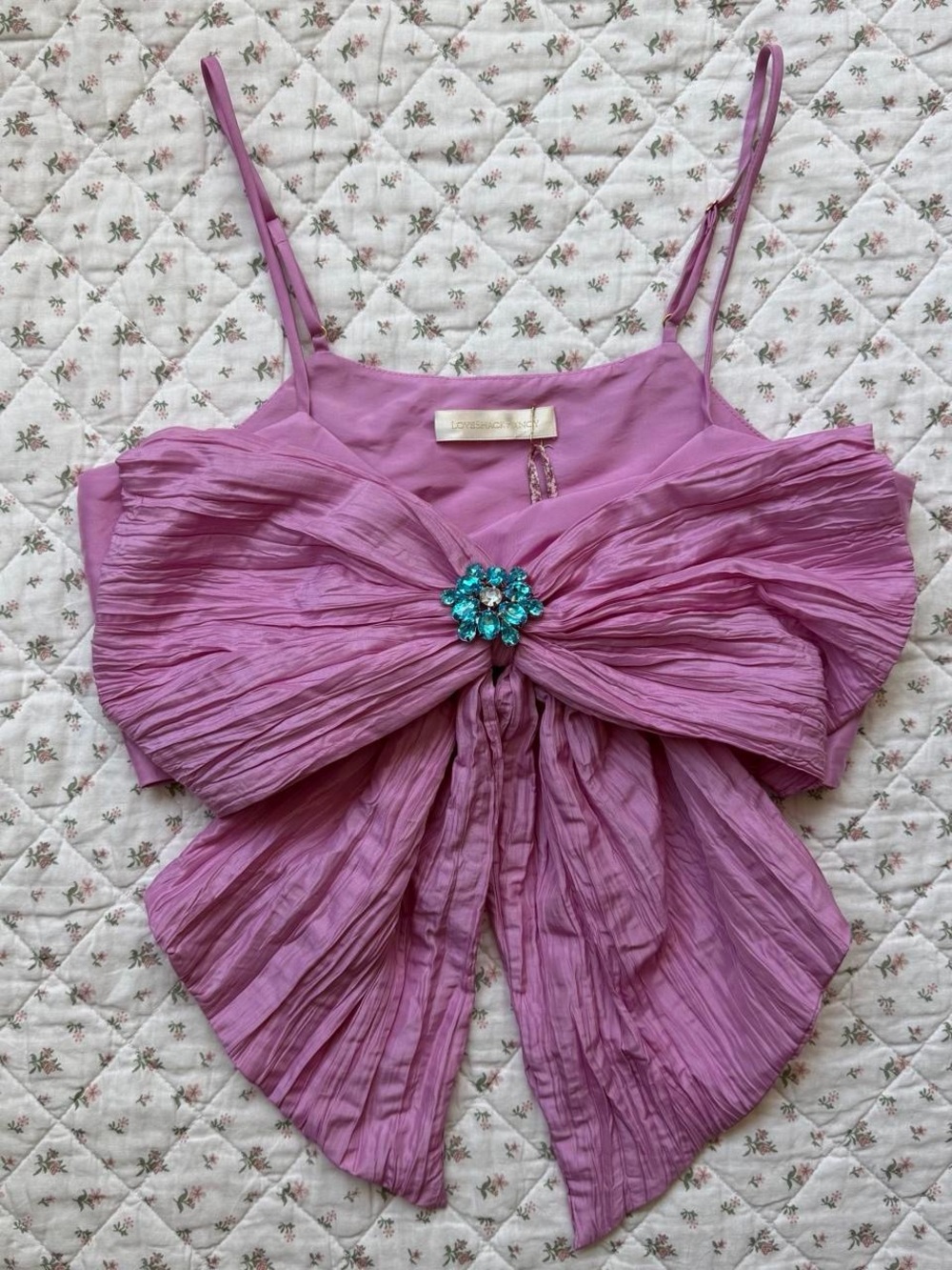 LoveShackFancy Pink Coquette Bow Spaghetti Strap Camisole New With Tags